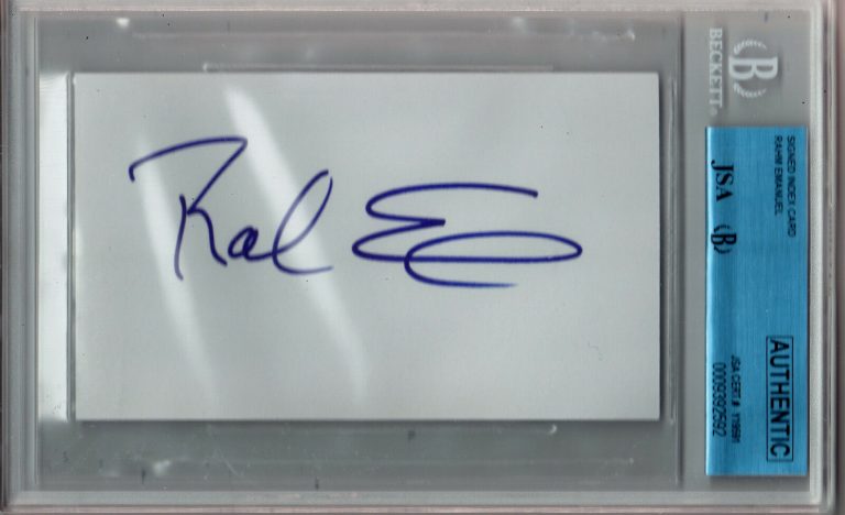 RAHM EMANUEL SIGNED INDEX CARD JSA AUTHENTIC BECKETT SLABBED CHICAGO MAYOR #1  COLLECTIBLE MEMORABILIA
