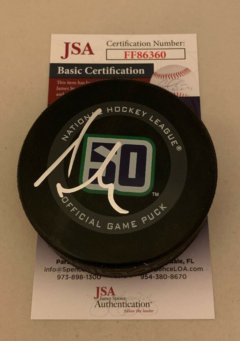 ALEXANDER EDLER SIGNED VANCOUVER CANUCKS 50TH ANNIVERSARY GAME PUCK JSA  COLLECTIBLE MEMORABILIA
