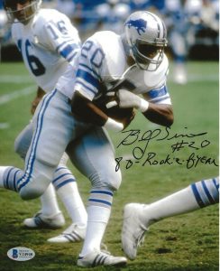 BILLY SIMS SIGNED DETROIT LIONS 8×10 PHOTO AUTOGRAPHED ROY INSCRIPTION BECKETT  COLLECTIBLE MEMORABILIA