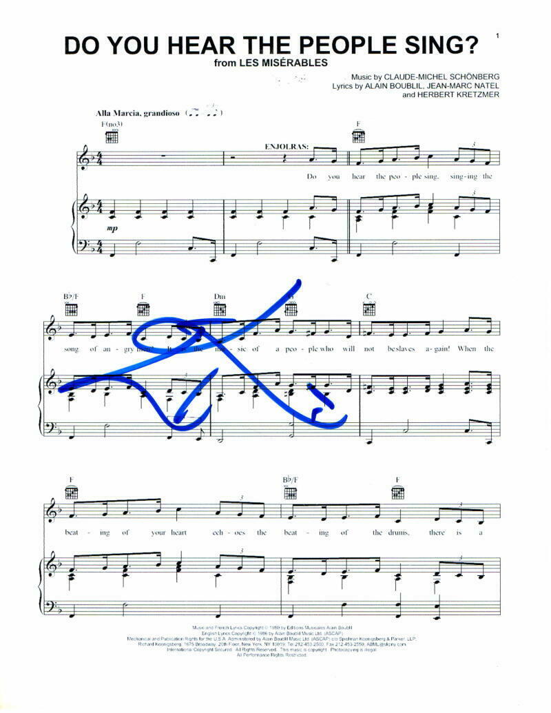 EDDIE REDMAYNE SIGNED AUTOGRAPH LES MISERBALES SHEET MUSIC – VERY RARE!!  COLLECTIBLE MEMORABILIA