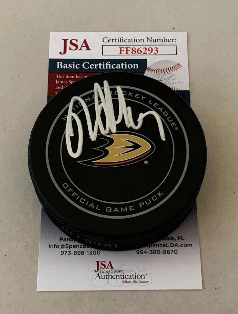 RICKARD RAKELL SIGNED ANAHEIM DUCKS OFFICIAL GAME PUCK AUTOGRAPHED JSA  COLLECTIBLE MEMORABILIA