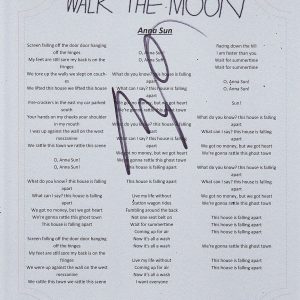 WALK THE MOON NICHOLAS PETRICCA SIGNED ANNA SUN LYRIC SHEET Collectible Memorabilia