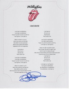 THE ROLLING STONES KARL DENSON SIGNED I CANT GET NO LYRIC SHEET  COLLECTIBLE MEMORABILIA