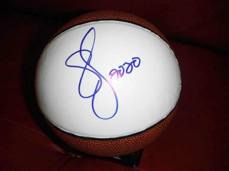 LOS ANGELES LAKERS SAM PERKINS SIGNED MINI WHITE LEATHER BALL  COLLECTIBLE MEMORABILIA