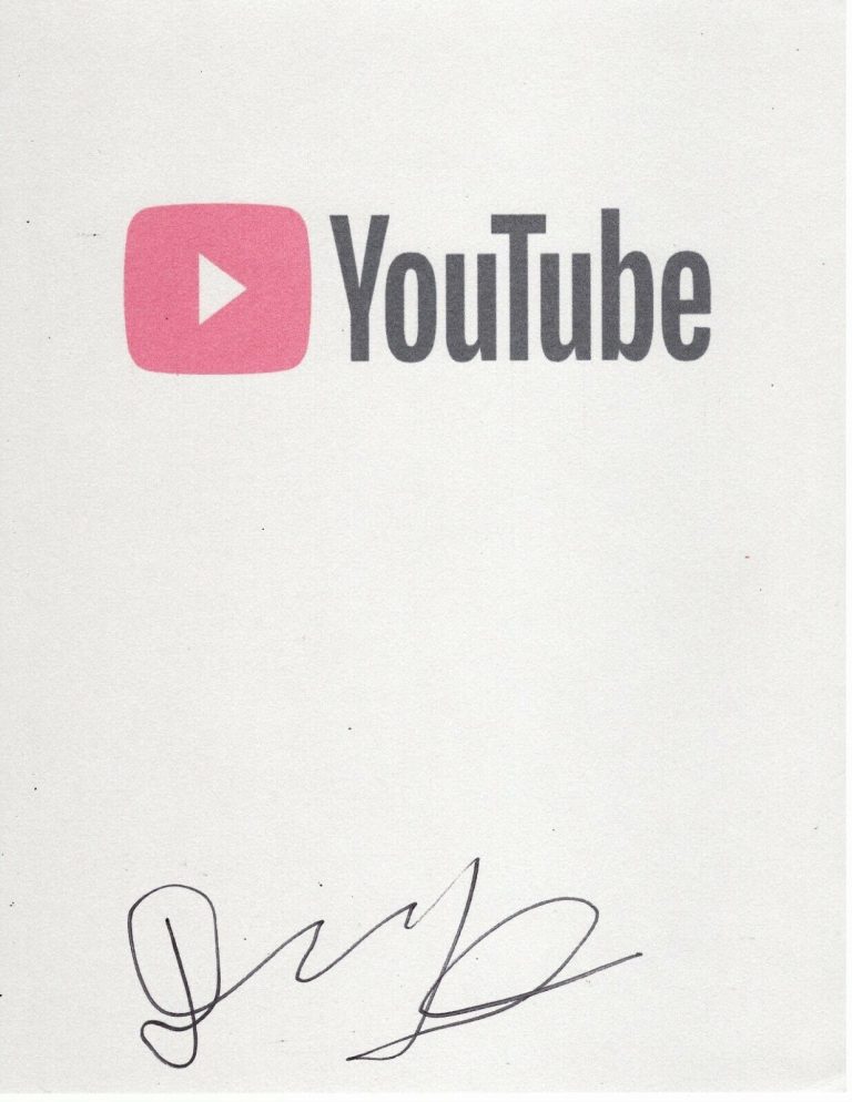 YOUTUBE STAR DAVID DOBRIK SIGNED YOUTUBE LOGO PAPER  COLLECTIBLE MEMORABILIA