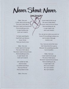 NEVER SHOUT NEVER CHRISTOFER DREW CANT STAND IT GREAT SONG LYRIC SHEET  COLLECTIBLE MEMORABILIA