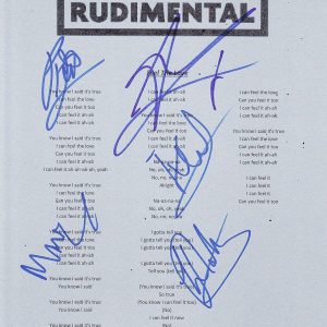 RUDIMENTAL GROUP SIGNED FEEL THE LOVE LYRIC SHEET Collectible Memorabilia