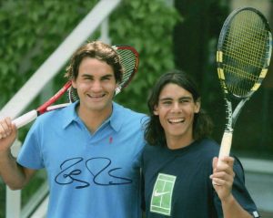 ROGER FEDERER SIGNED AUTOGRAPH 8X10 PHOTO – YOUNG TENNIS LEGEND W/ RAFAEL NADAL  COLLECTIBLE MEMORABILIA