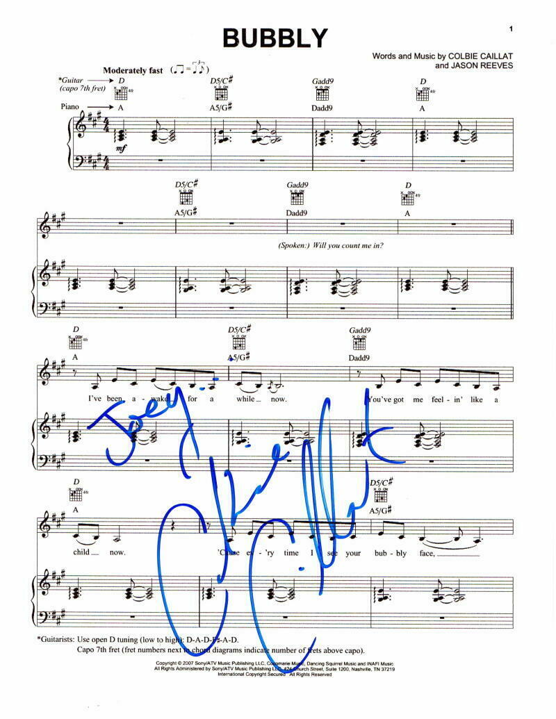 Colbie Caillat Signed Autograph Bubbly Sheet Music Sexy Singer Coco Lucky Collectible 7634