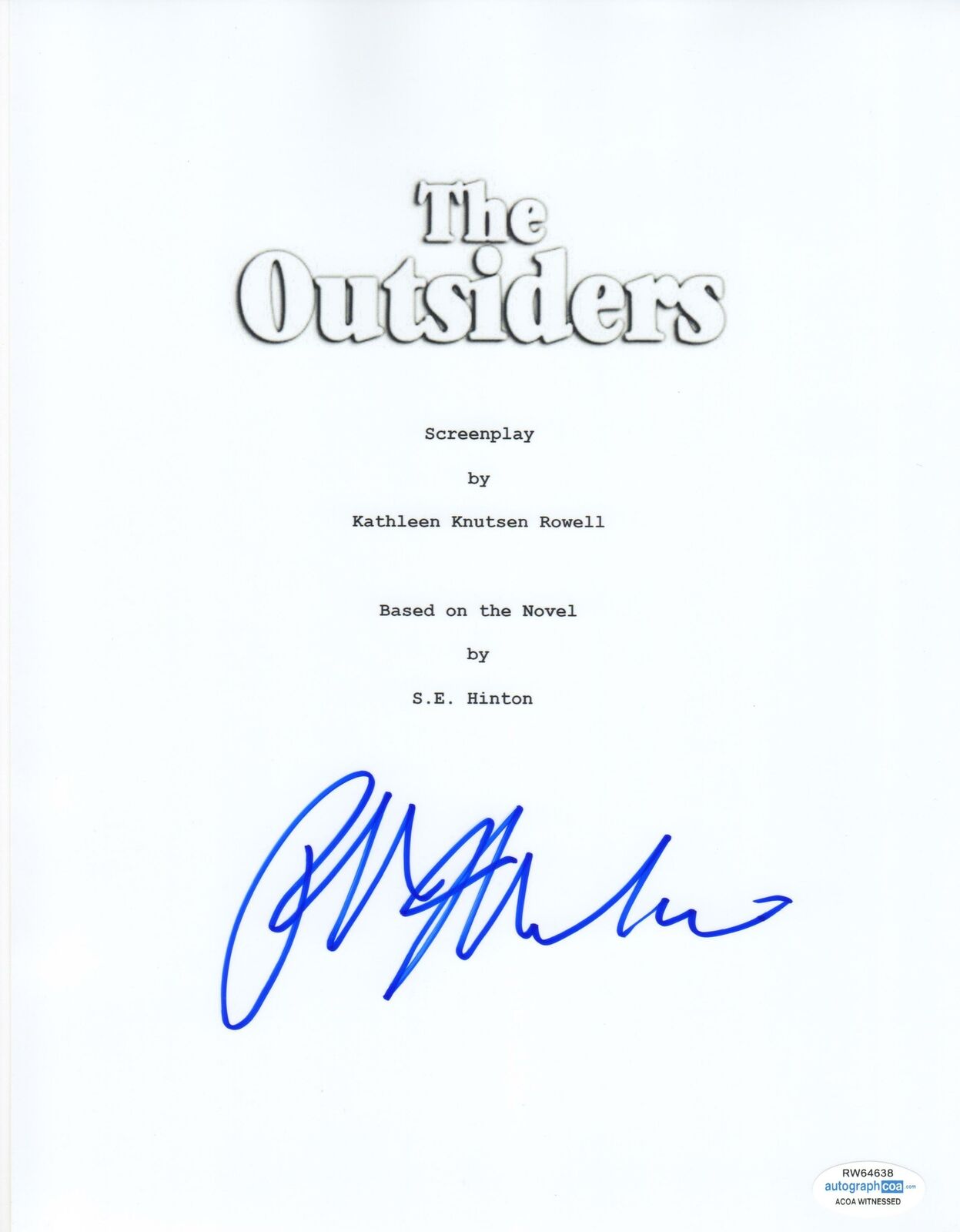 Ralph Macchio Autograph Signed The Outsiders Script ACOA Witness ITP Collectible Memorabilia