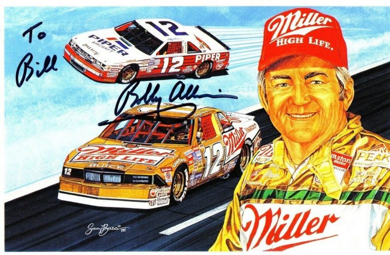 BOBBY ALLISON AUTOGRAPHED SIGNED HERO NASCAR BIO CARD – TO BILL  COLLECTIBLE MEMORABILIA