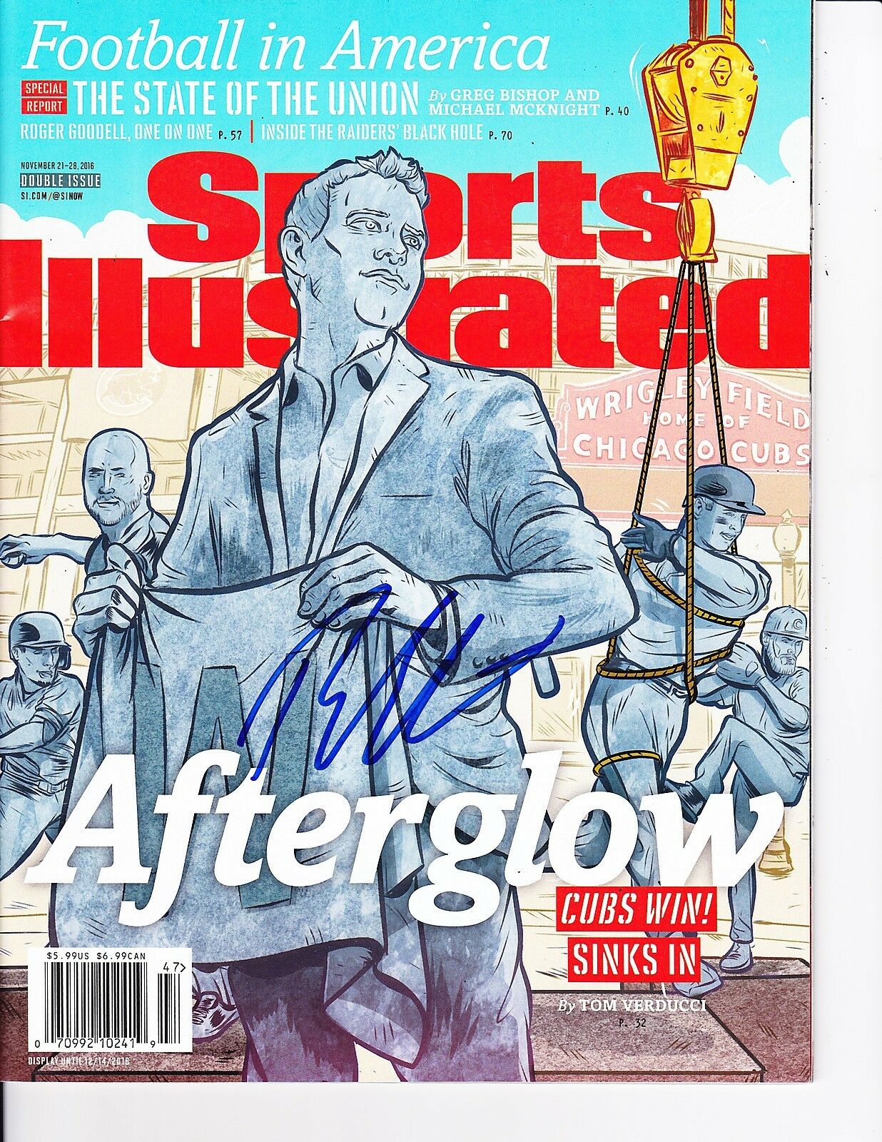 CHICAGO CUBS THEO EPSTEIN SIGNED SPORTS ILLUSTRATED 11/21/2016 Collectible Memorabilia