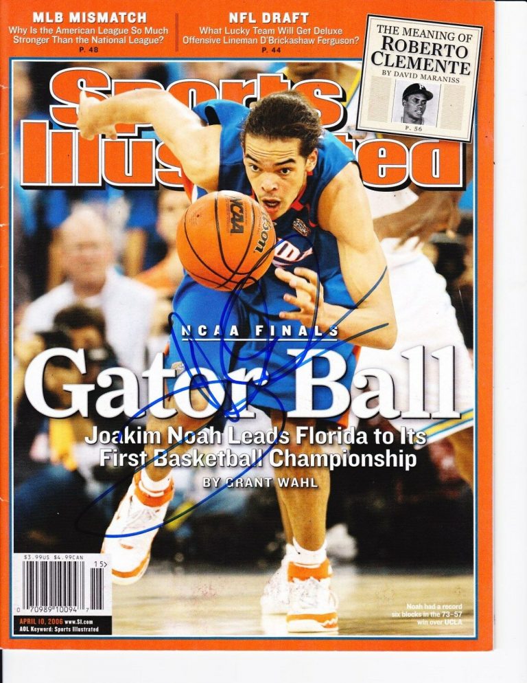 FLORIDA GATORS JOAKIM NOAH SIGNED SPORTS ILLUSTRATED 4/10/06 NO LABEL  COLLECTIBLE MEMORABILIA
