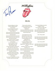 THE ROLLING STONES TIM RIES SIGNED MISS YOU LYRIC SHEET  COLLECTIBLE MEMORABILIA
