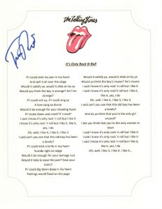THE ROLLING STONES TIM RIES SIGNED ITS ONLY ROCK N ROLL LYRIC SHEET  COLLECTIBLE MEMORABILIA