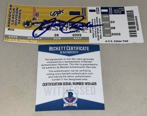 JOE CREDE CHICAGO WHITE SOX SIGNED 2005 ALDS GAME 1 TICKET AUTOGRAPHED BECKETT  COLLECTIBLE MEMORABILIA