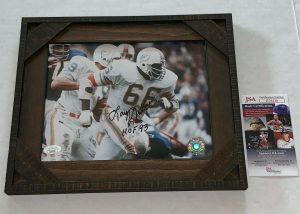 LARRY LITTLE SIGNED FRAMED MIAMI DOLPHINS 8×10 PHOTO 17-0 & HOF INSCRIPTIONS JSA  COLLECTIBLE MEMORABILIA