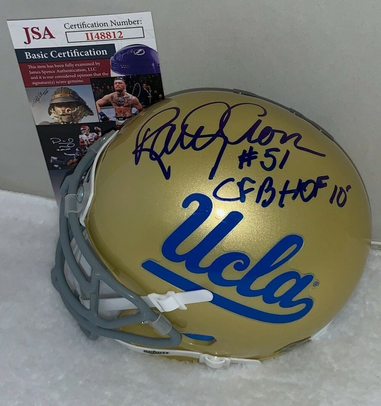 RANDY CROSS 49ERS SIGNED UCLA BRUINS MINI HELMET W/ CHOF INSCRIPTION JSA  COLLECTIBLE MEMORABILIA