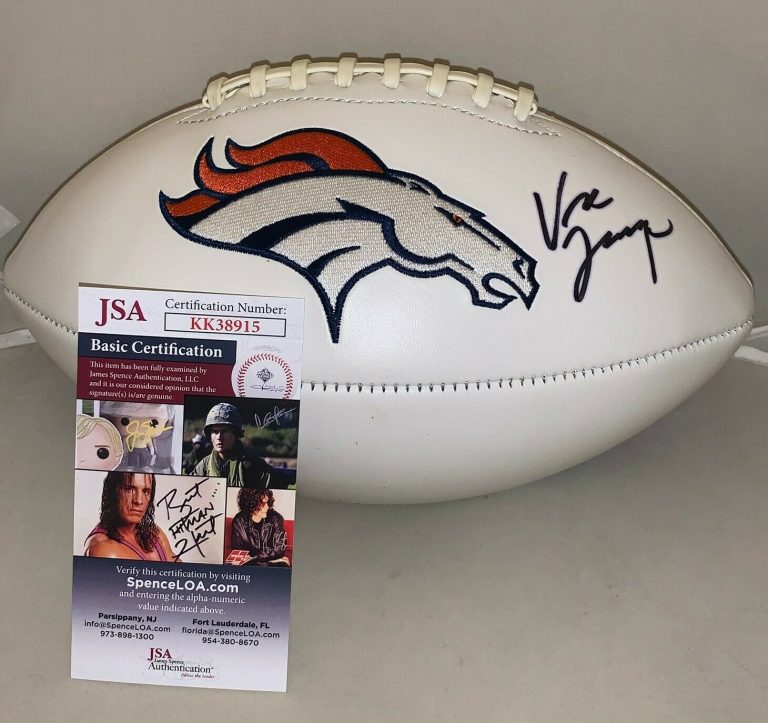 VIC FANGIO SIGNED DENVER BRONCOS F/S LOGO FOOTBALL AUTOGRAPHED BALL JSA  COLLECTIBLE MEMORABILIA