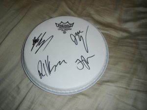 THE KONGOS GROUP SIGNED DRUMHEAD ALL FOUR MEMBERS  COLLECTIBLE MEMORABILIA