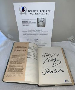 NEIL YOUNG & PHIL BAKER SIGNED TO FEEL THE MUSIC 1ST EDITION BOOK BECKETT LOA  COLLECTIBLE MEMORABILIA