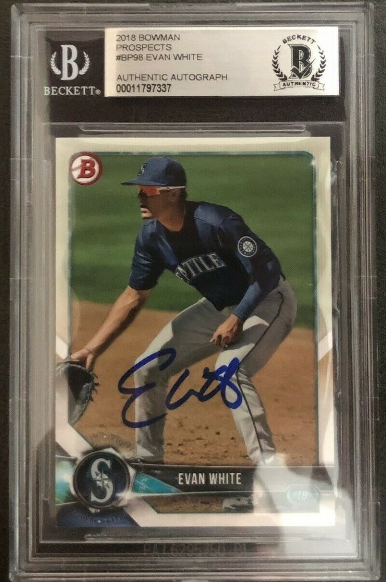 EVAN WHITE SIGNED 2018 BOWMAN PROSPECTS AUTHENTIC BECKETT SLABBED #BP98 MARINERS  COLLECTIBLE MEMORABILIA