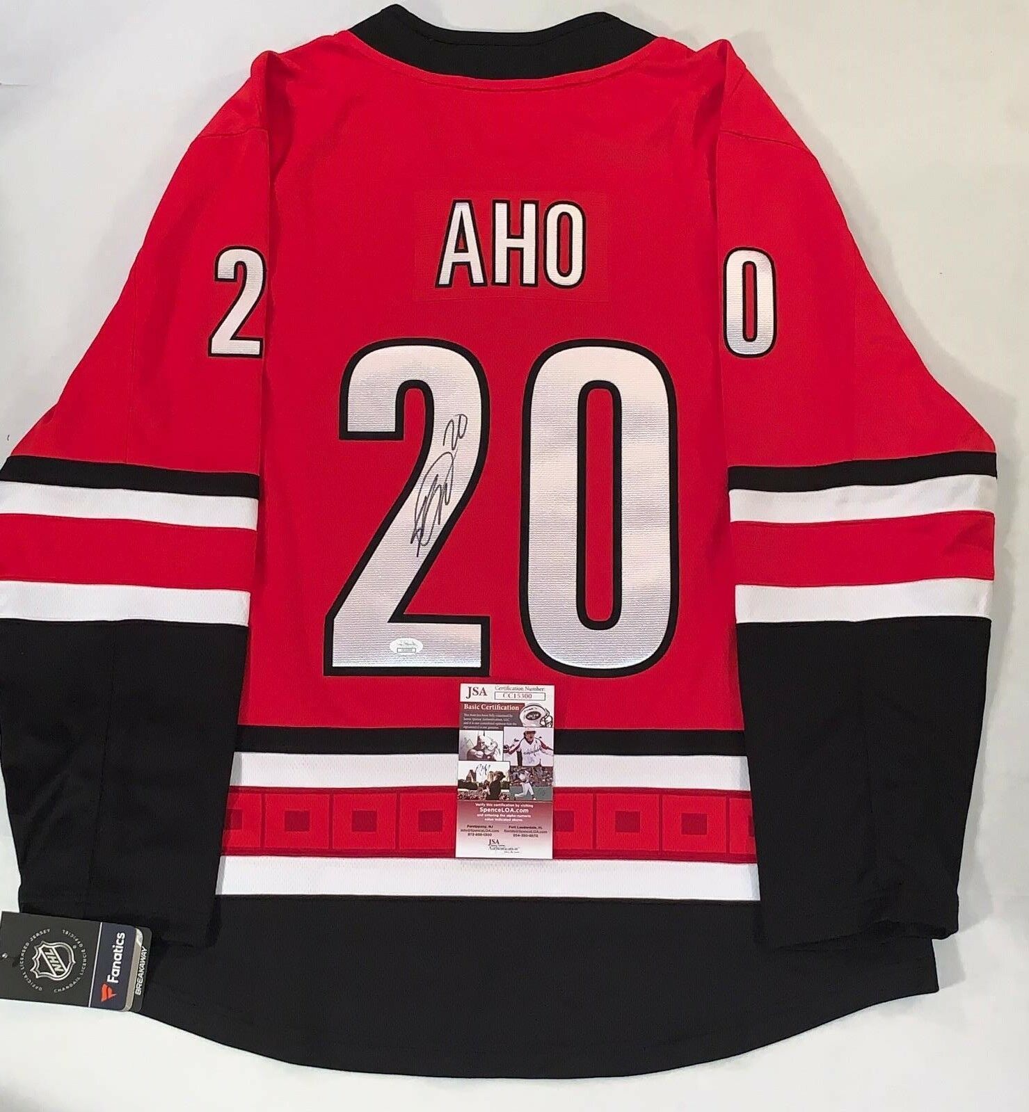 Sebastian Aho signed Fanatics Breakaway Carolina Hurricanes jersey