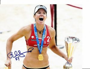 AVP BEACH VOLLEYBALL ELAINE YOUNGS SIGNED TROPHY 8X10  COLLECTIBLE MEMORABILIA