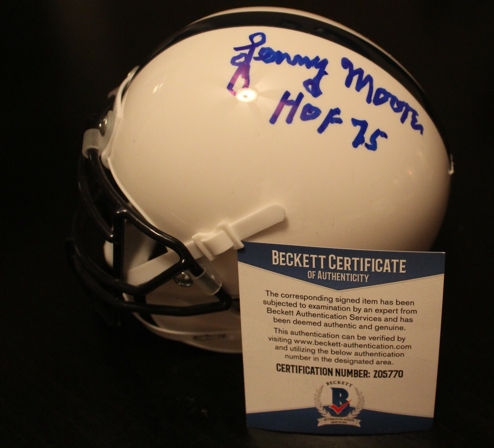 Lenny Moore Signed Penn State Mini Football Helmet w/Beckett COA Z05770 Collectible Memorabilia