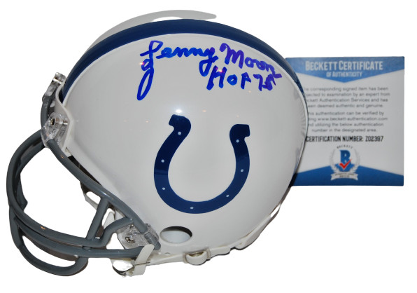LENNY MOORE signed (BALTIMORE COLTS) white mini football helmet BECKETT BAS Collectible Memorabilia