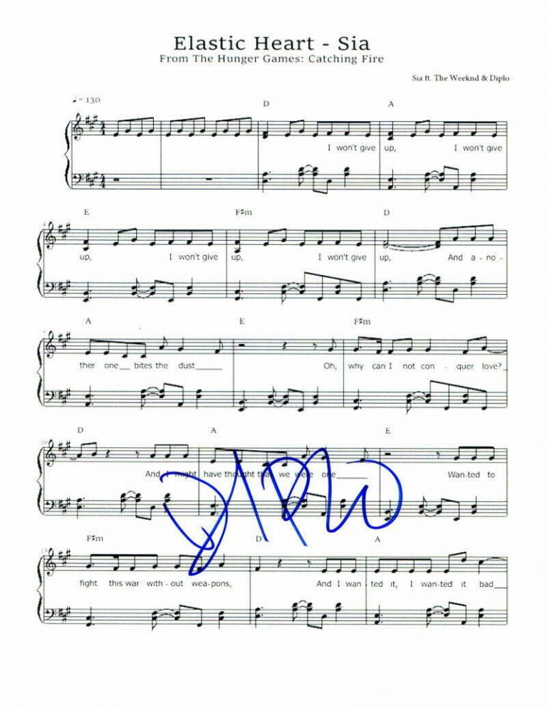 DIPLO SIGNED AUTOGRAPH “ELASTIC HEART” SHEET MUSIC – W/ SIA & THE WEEKND, RARE!  COLLECTIBLE MEMORABILIA