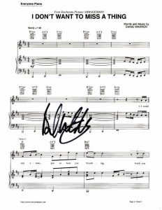BRAD WHITFORD SIGNED AUTOGRAPH DON’T WANT TO MISS A THING SHEET MUSIC AEROSMITH  COLLECTIBLE MEMORABILIA