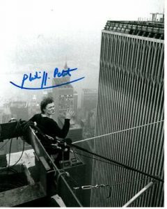 PHILIPPE PETIT SIGNED HIGH WIRE ARTIST TWIN TOWERS NYC PHOTO W/ HOLOGRAM COA  COLLECTIBLE MEMORABILIA