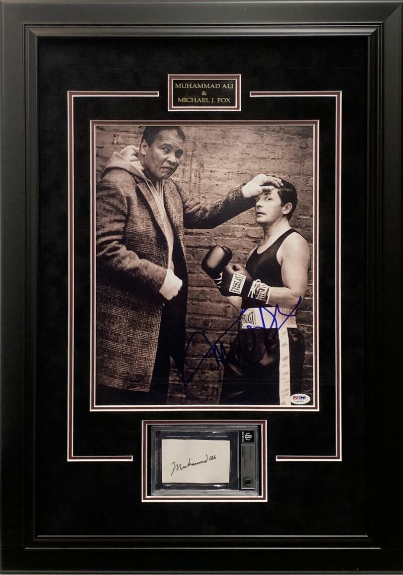 MICHAEL J FOX MUHAMMAD ALI SIGNED 11X14 PHOTO FRAMED DISPLAY AUTOGRAPH PSA COA
