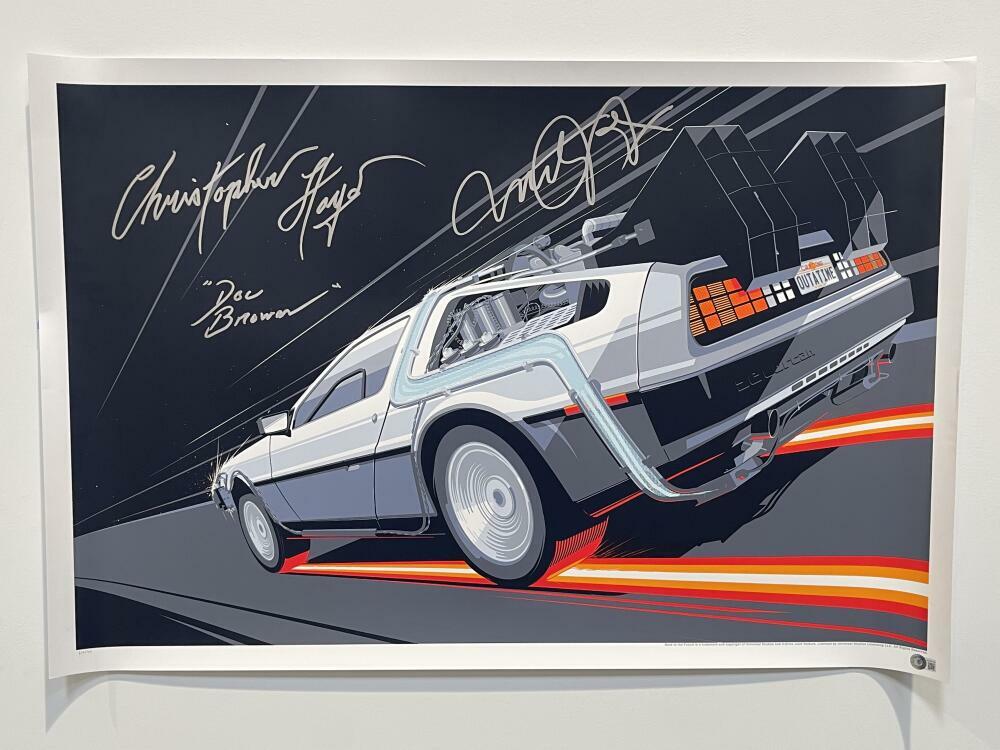 MICHAEL J FOX CHRISTOPHER LLOYD SIGND BTTF 36X24 SCREEN PRINT 230/500 BECKETT