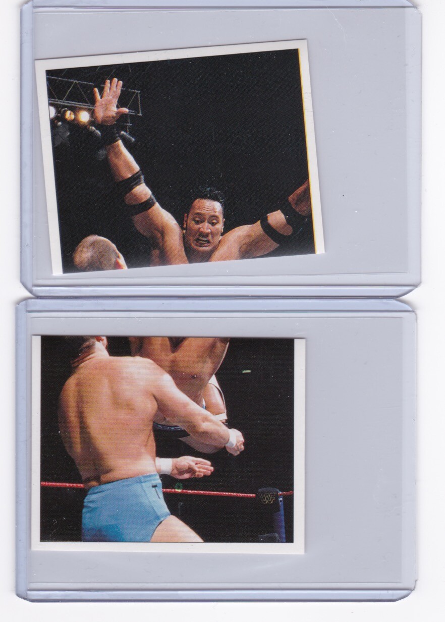 (2) 1997 PANINI WWF SUPERSTARS ROCKY MAIVIA THE ROCK ROOKIE WRESTLING STICKERS COLLECTIBLE MEMORABILIA