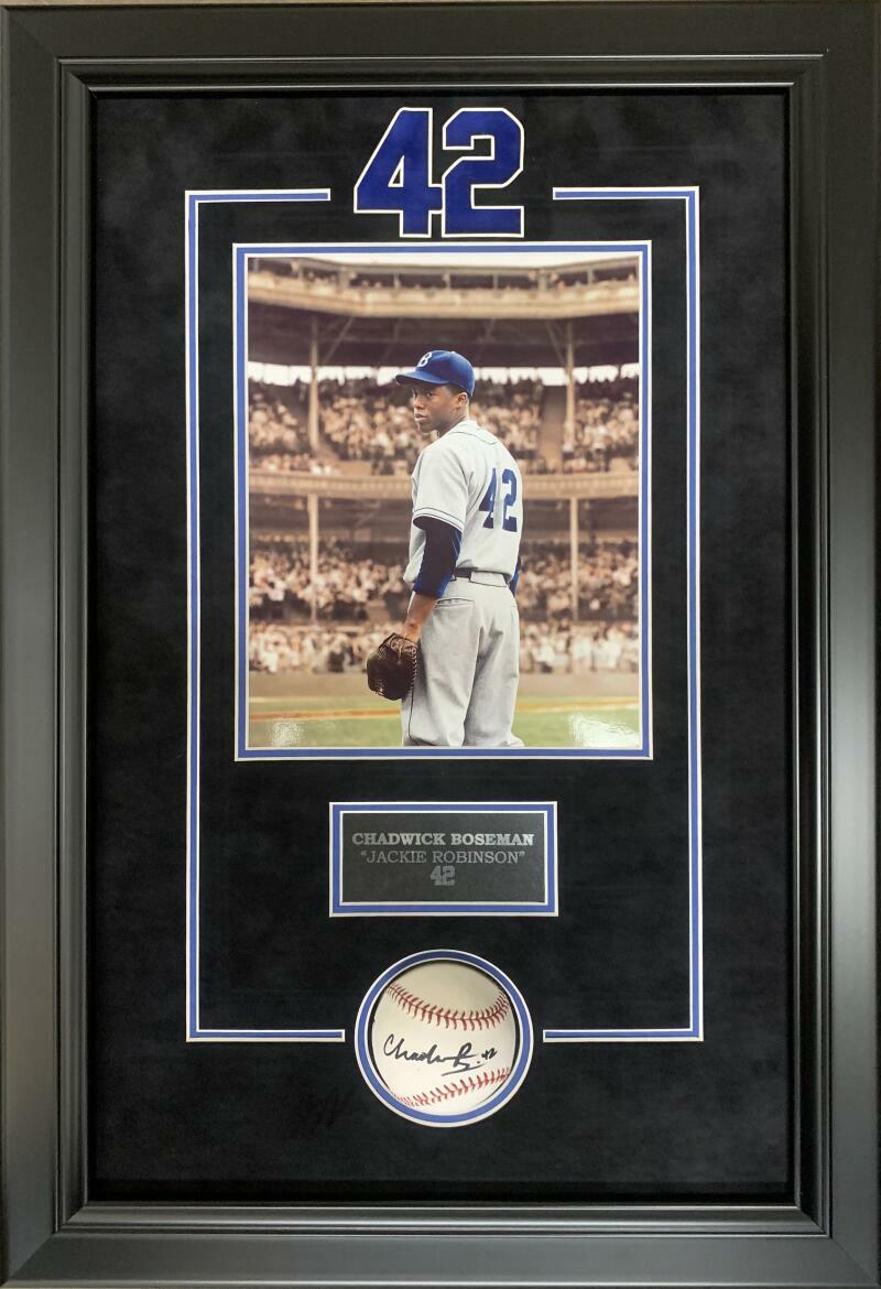 CHADWICK BOSEMAN SIGNED BAEBALL FRAME AUTOGRAPH 42 BLACK PANTHER BECKETT COA