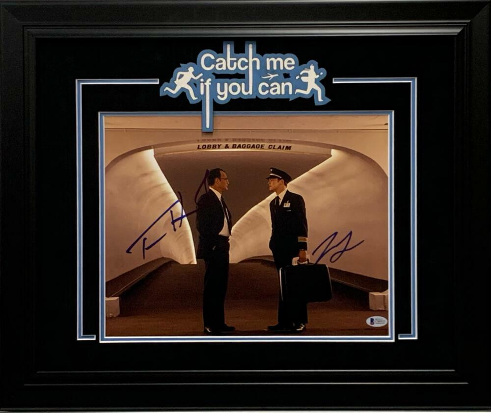 TOM HANKS LEONARDO DICAPRIO SIGNED 11X14 PHOTO FRAMED CATCH ME IF YOU CAN BAS