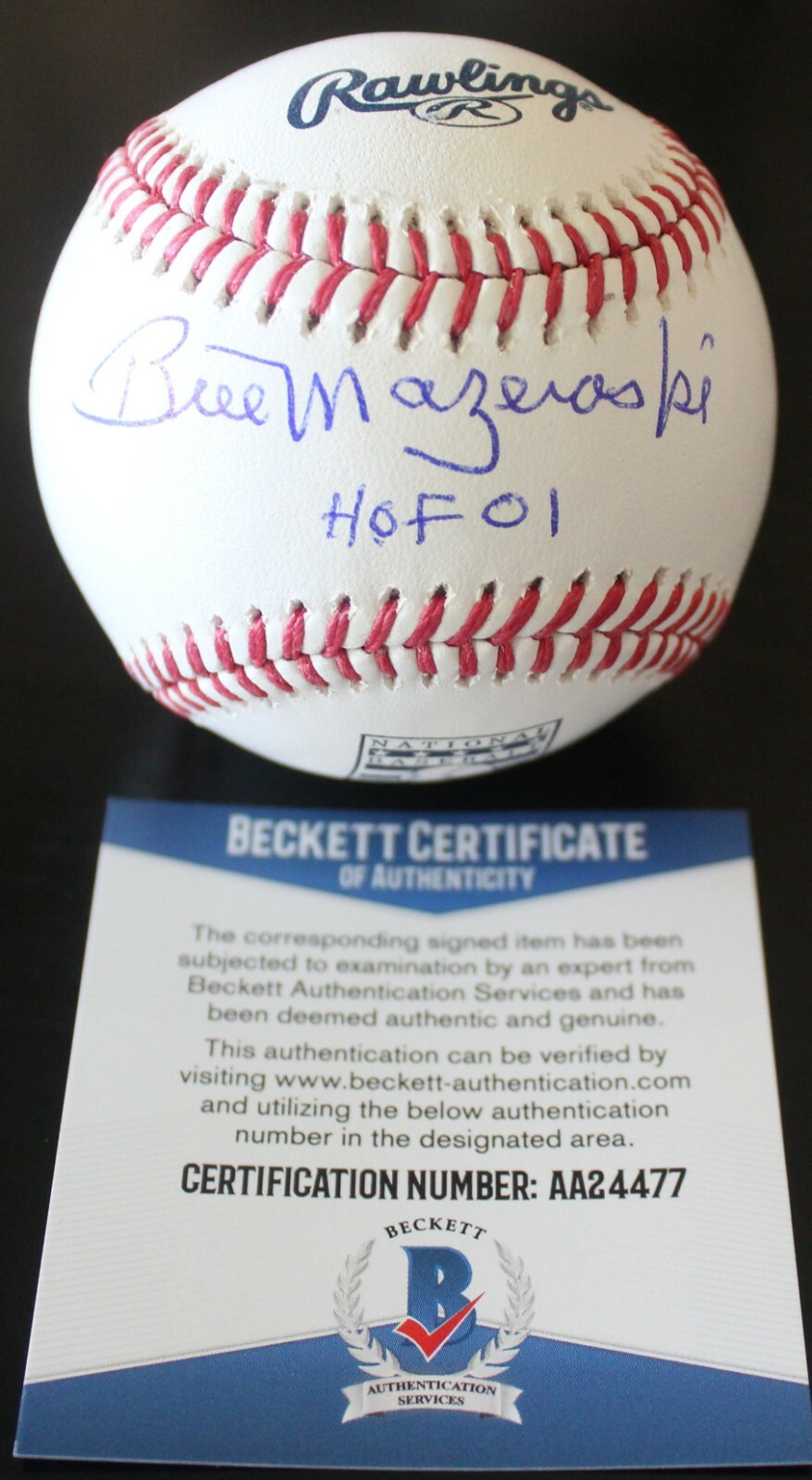 NEW LISTINGBill Mazeroski Signed Official Hall of Fame Baseball w/Beckett COA AA24477