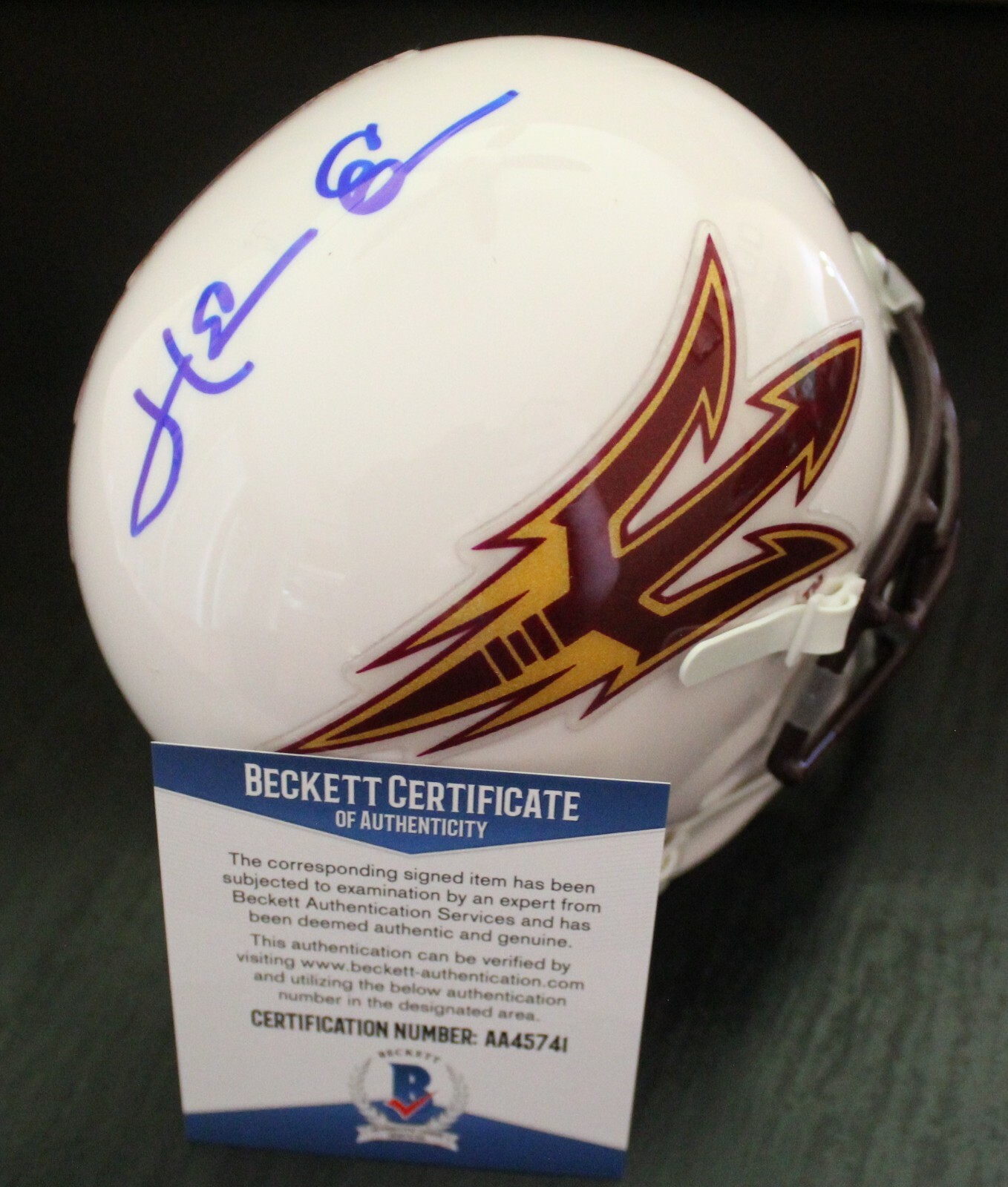 Herm Edwards Signed Arizona State Sun Devils Mini Helmet w/Beckett COA AA45741