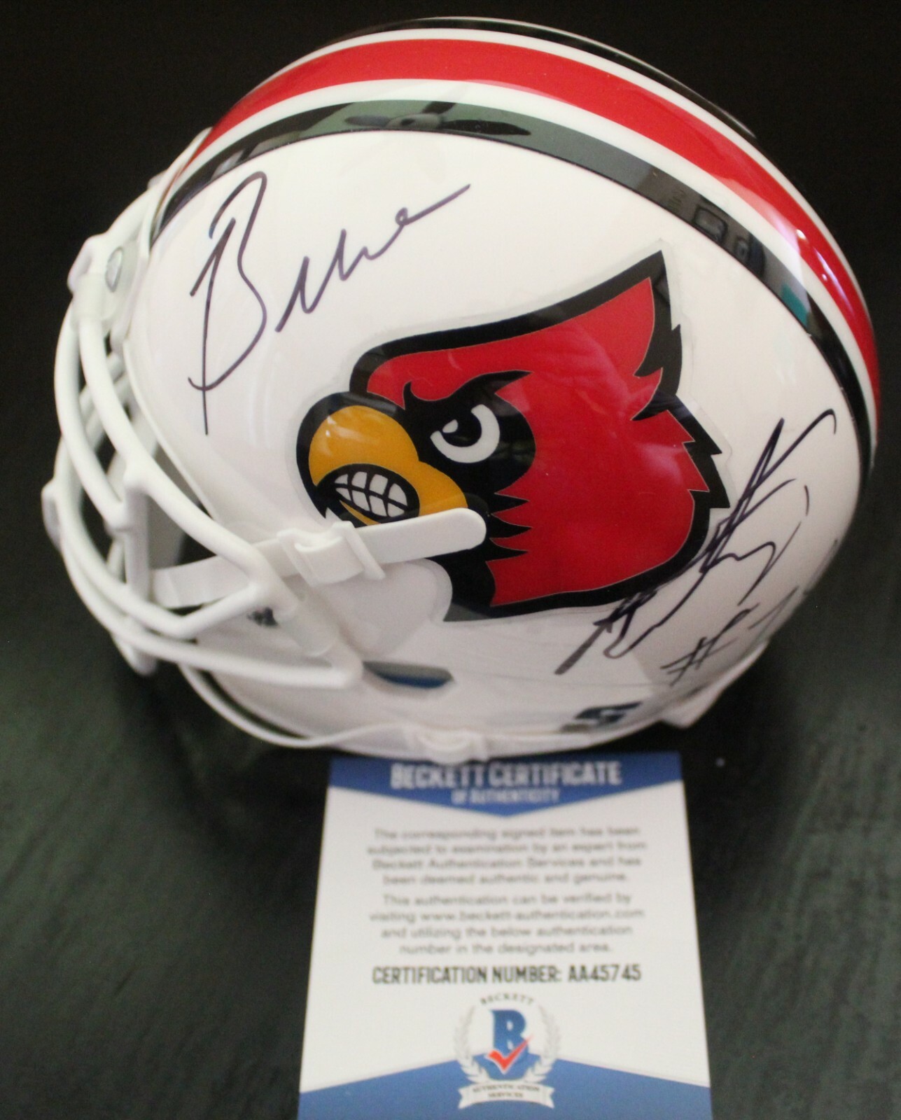 Bruce Armstrong Signed Louisville Cardinals Mini Helmet w/Beckett COA AA45745