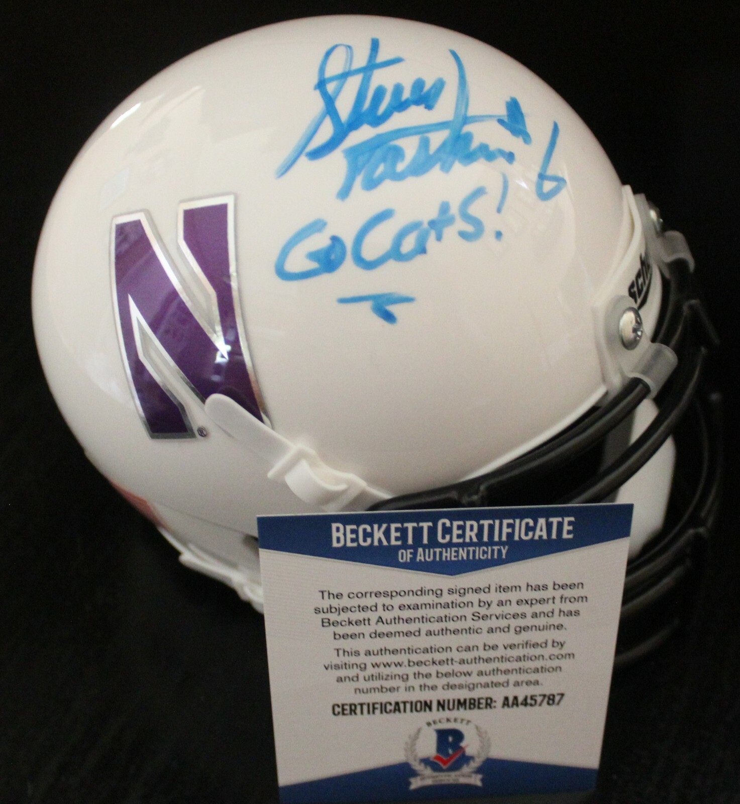 Steve Tasker Signed Northwestern Wildcats Mini Helmet w/Beckett COA AA45787 BAS