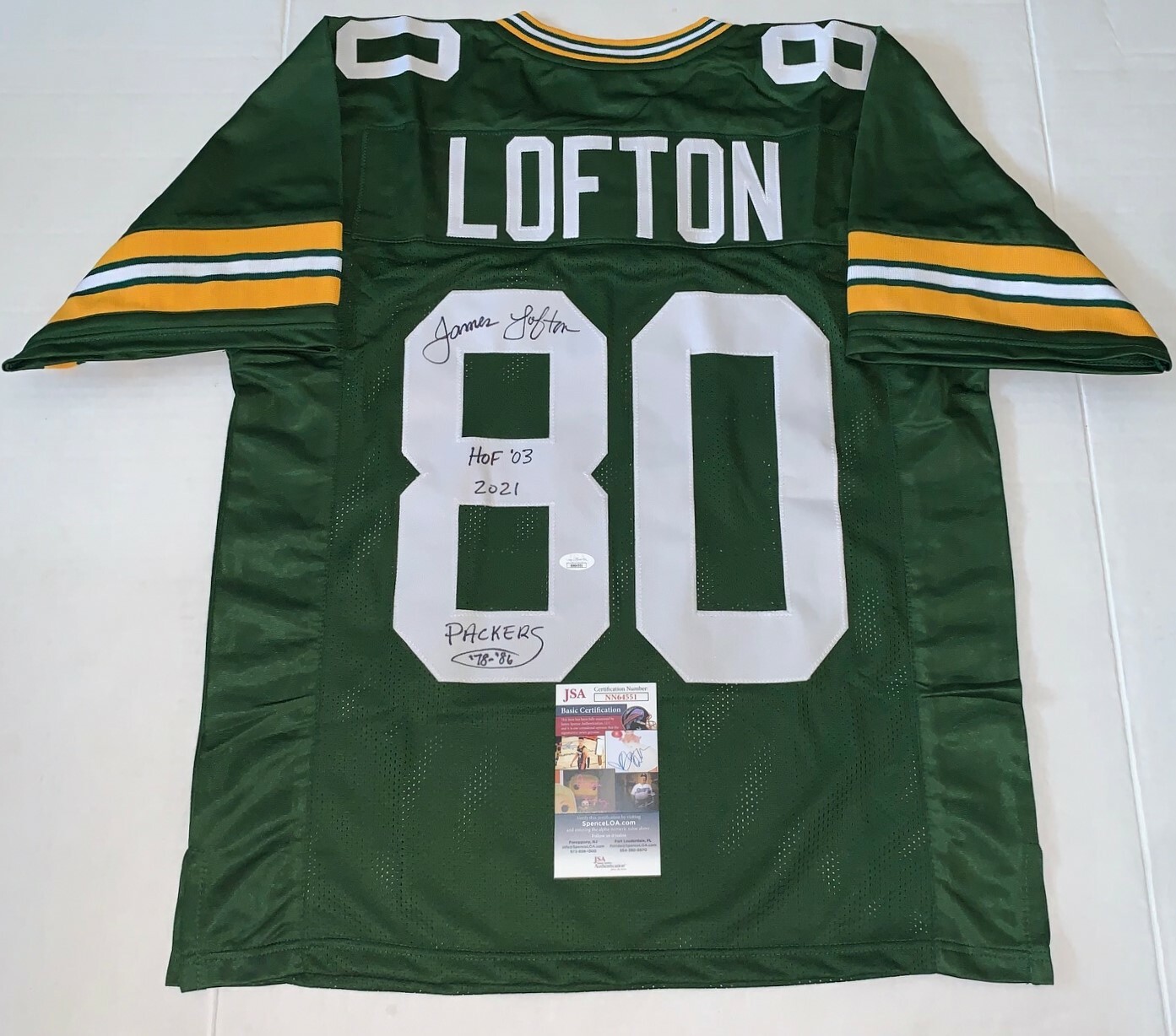 James Lofton Green Bay Packers signed jersey autographed W/ Inscriptions JSA