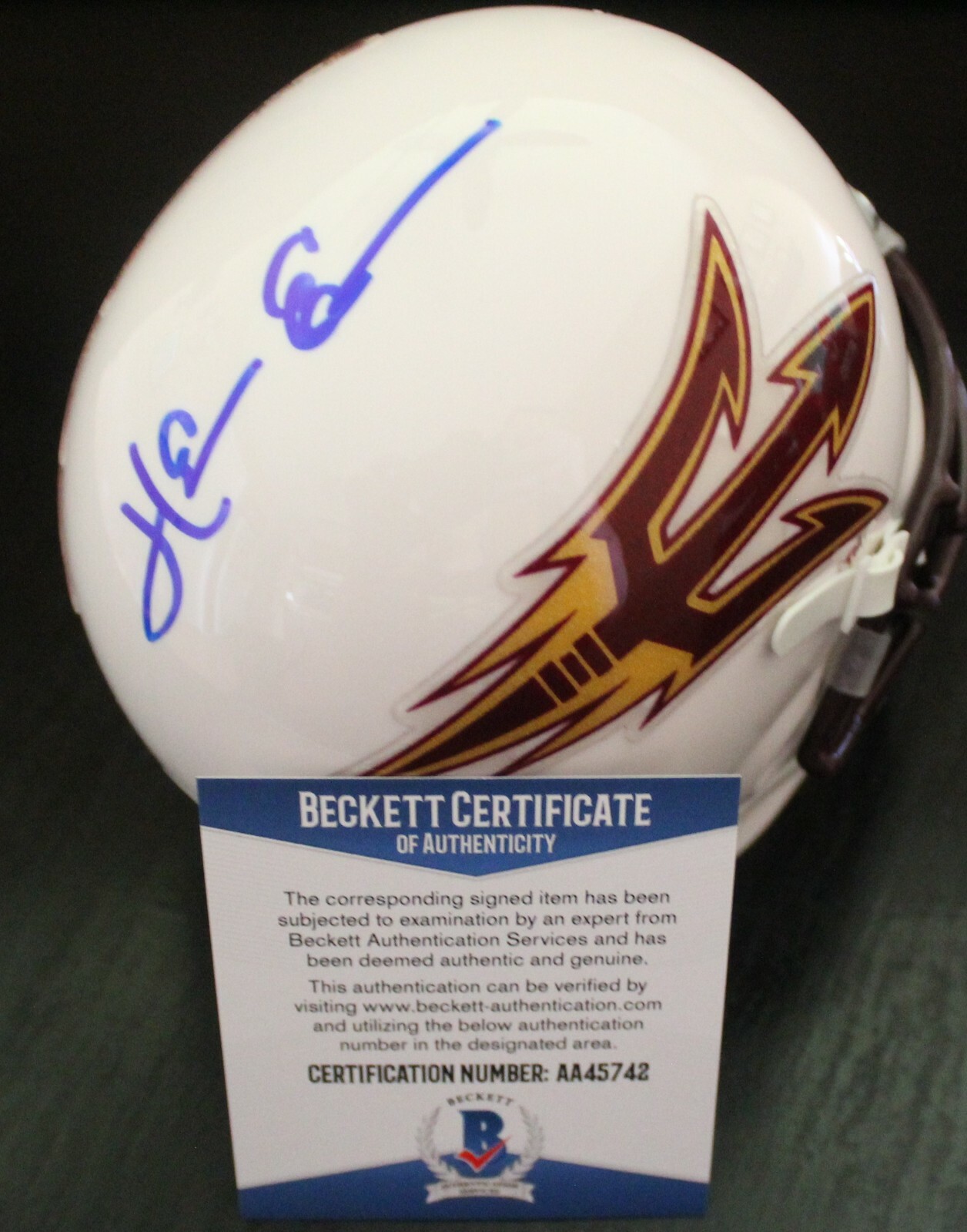 Herm Edwards Signed Arizona State Sun Devils Mini Helmet w/Beckett COA AA45742