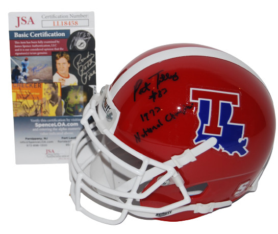 PAT TILLEY signed (LOUISINA TECH BULLDOGS) mini football helmet JSA LL18458