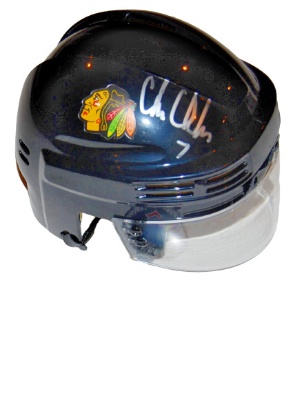 CHRIS CHELIOS signed (CHICAGO BLACKHAWKS) mini hockey helmet BECKETT BAS #2