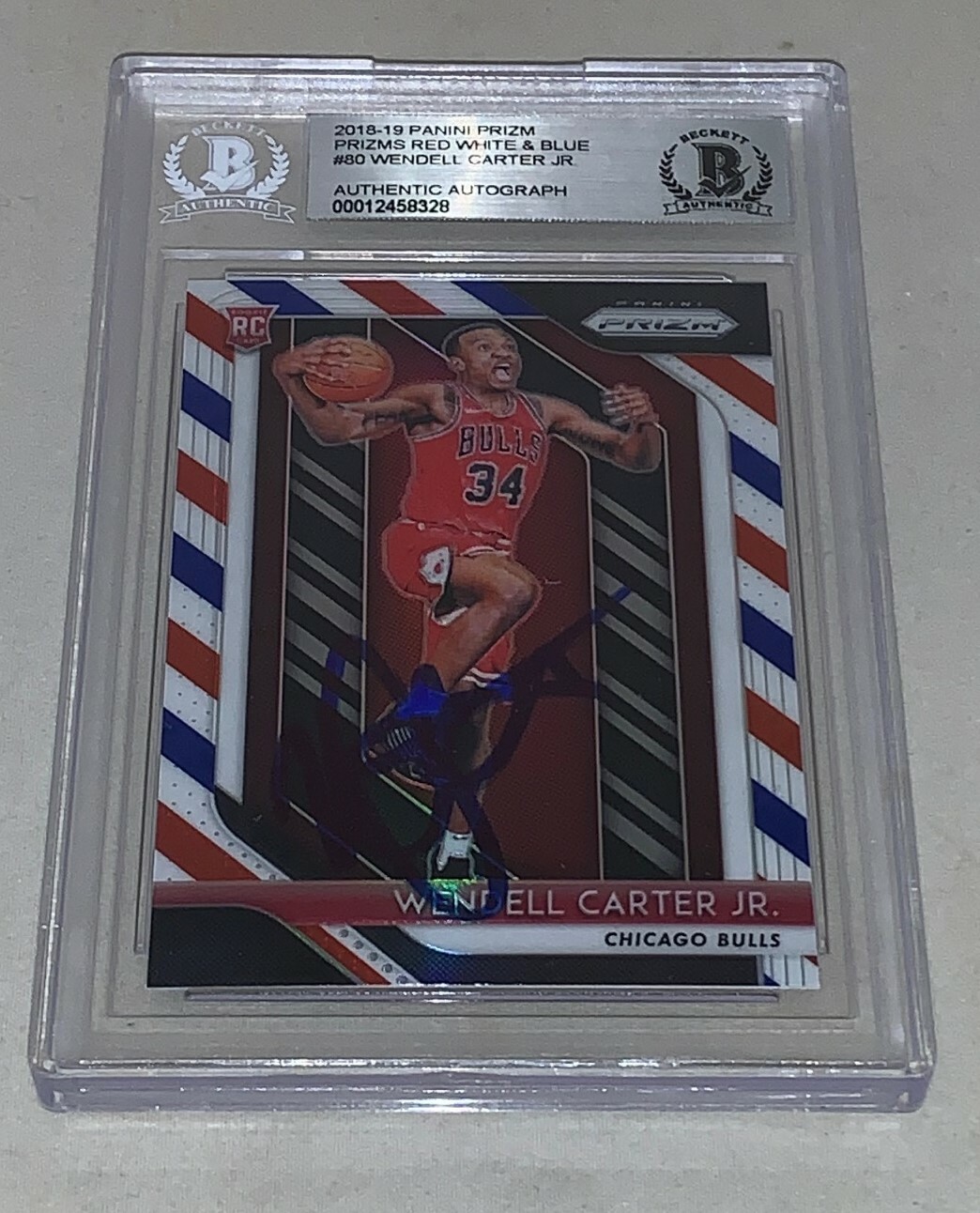 Wendell Carter Jr. signed 2018-19 Panini Prizm Red White & Blue RC Card Beckett
