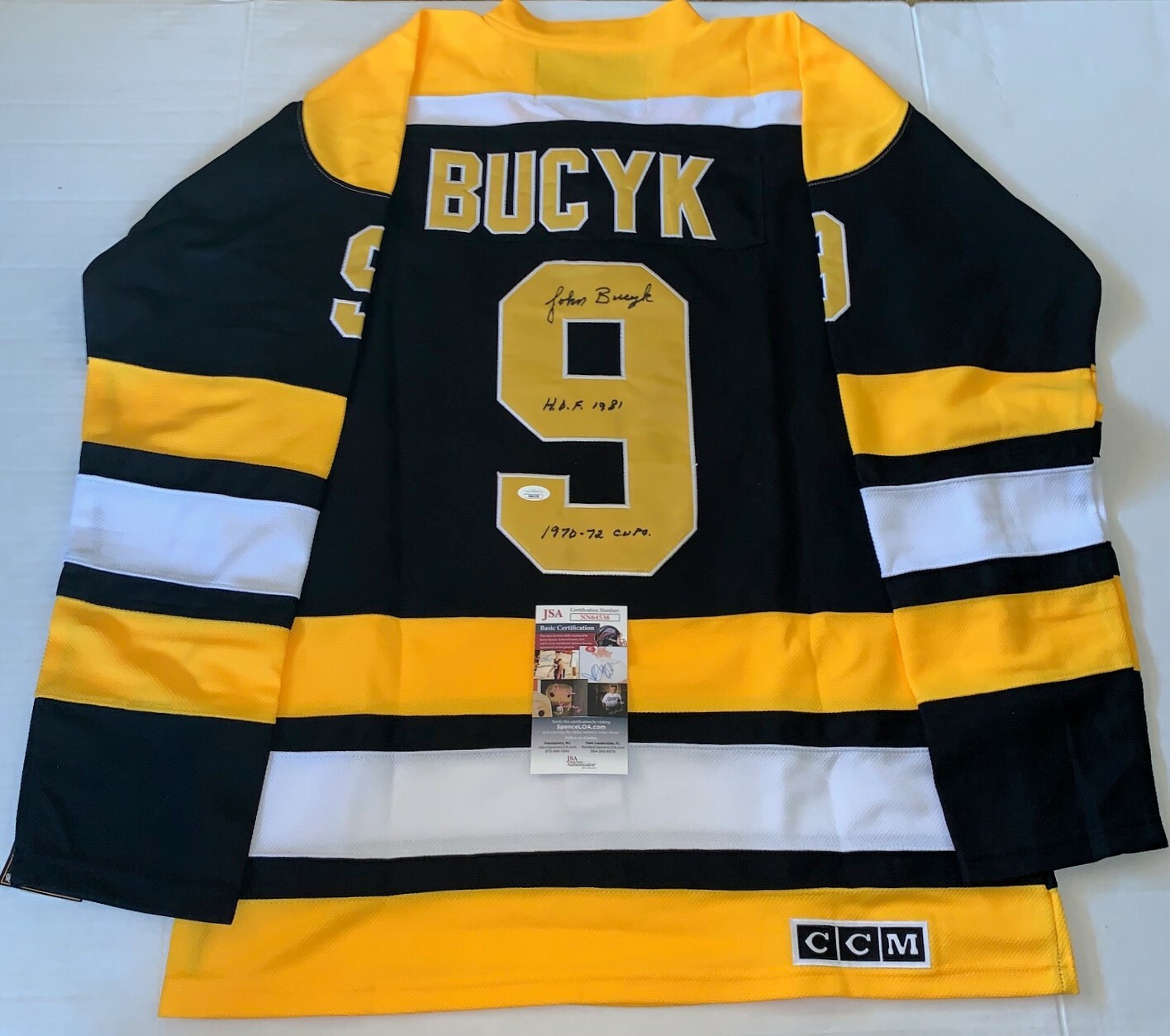 Johnny Bucyk signed Boston Bruins jersey W/ Inscriptions autographed JSA