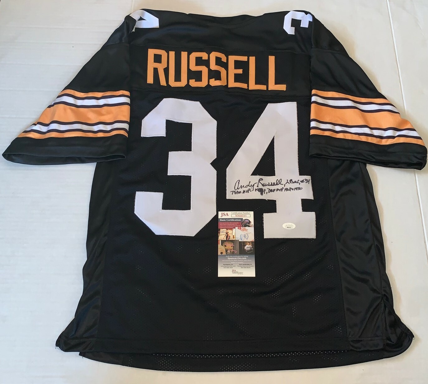 Andy Russell signed Pittsburgh Steelers jersey autographed W/ Inscriptions JSA