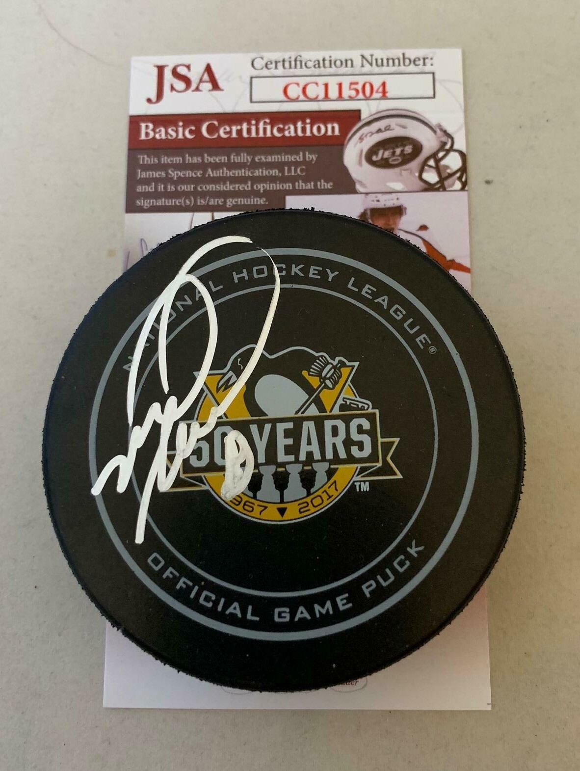 NEW LISTINGMark Recchi signed Pittsburgh Penguins 50th Anniversary Game Puck HOF JSA